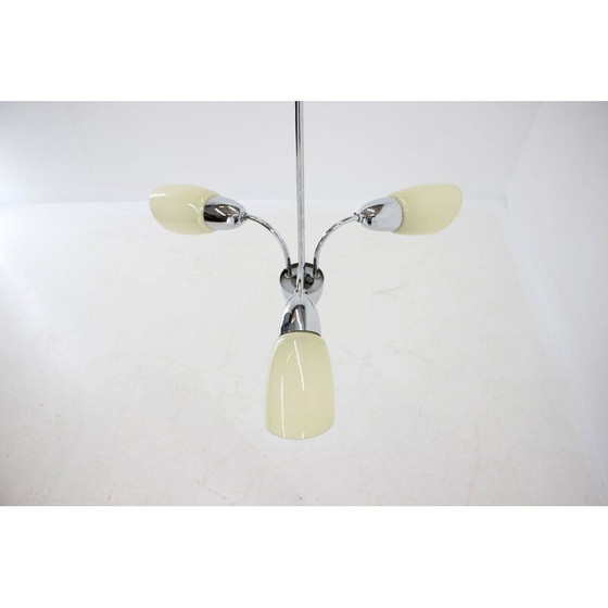 Image 1 of Vintage glass and metal chandelier, Czechoslovakia 1970