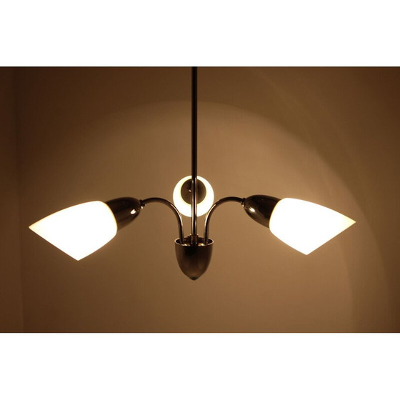 Image 1 of Vintage glass and metal chandelier, Czechoslovakia 1970