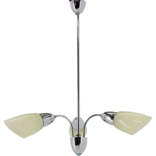 Vintage glass and metal chandelier, Czechoslovakia 1970