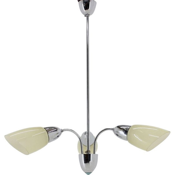 Image 1 of Vintage glass and metal chandelier, Czechoslovakia 1970