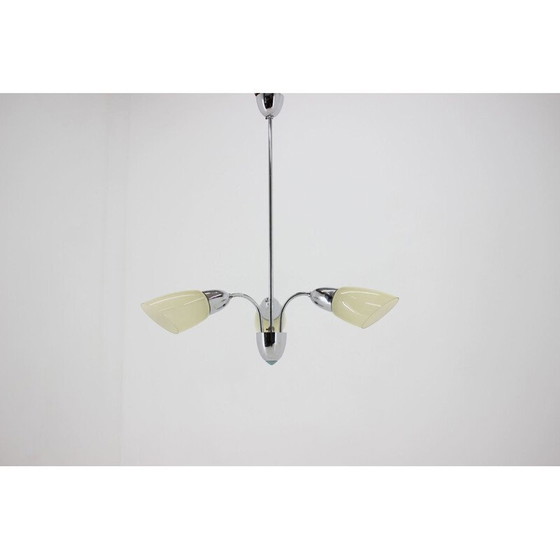 Image 1 of Vintage glass and metal chandelier, Czechoslovakia 1970