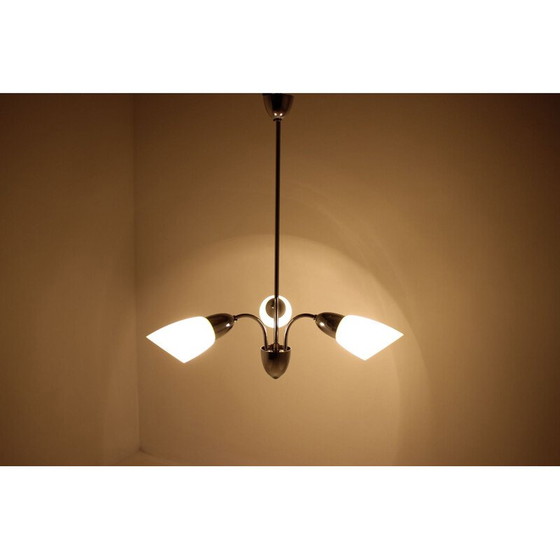Image 1 of Vintage glass and metal chandelier, Czechoslovakia 1970