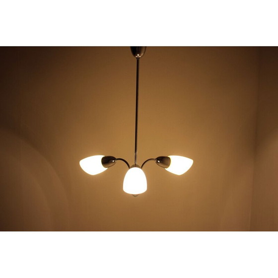 Image 1 of Vintage glass and metal chandelier, Czechoslovakia 1970