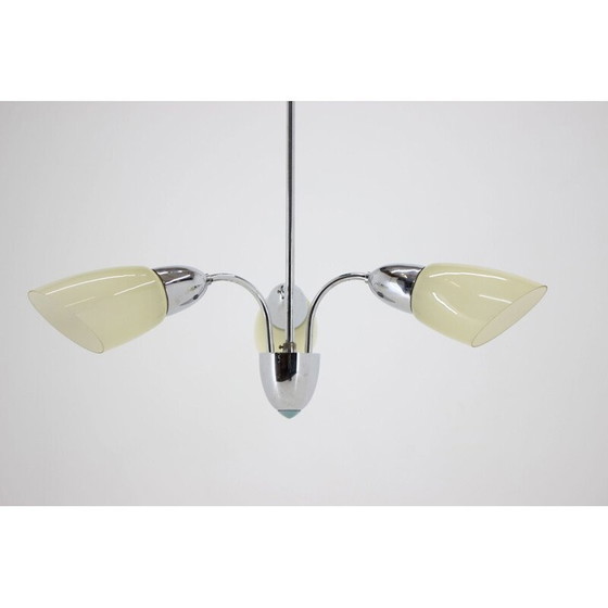 Image 1 of Vintage glass and metal chandelier, Czechoslovakia 1970