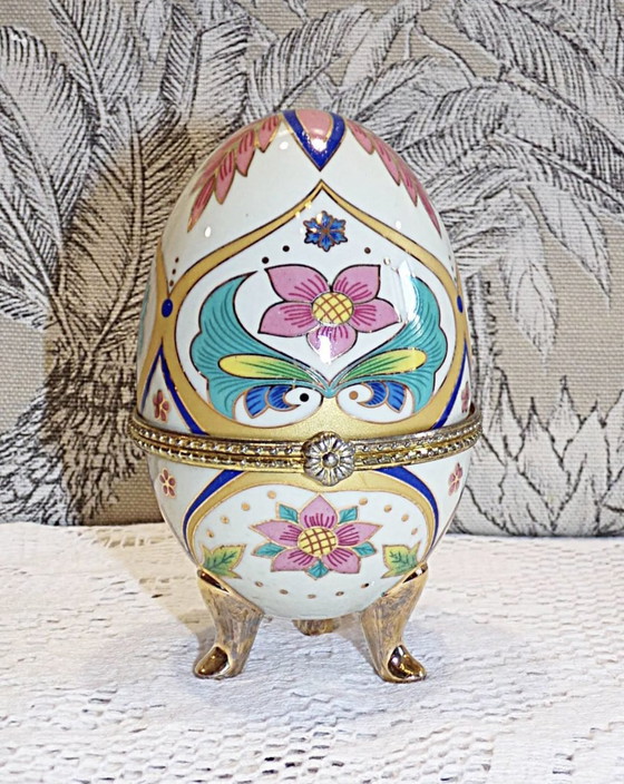 Image 1 of Fabergé Style Porcelain Egg On Feet