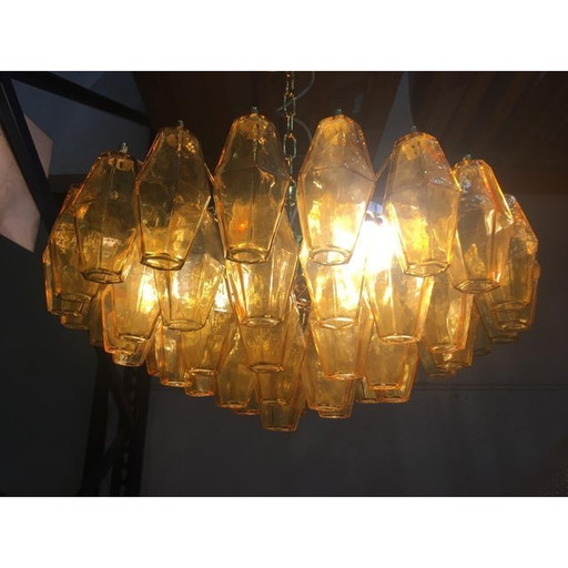 Poliedro Murano Glass Green Chandelier With Gold Metal