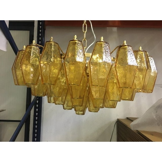 Image 1 of Poliedro Murano Glass Green Chandelier With Gold Metal