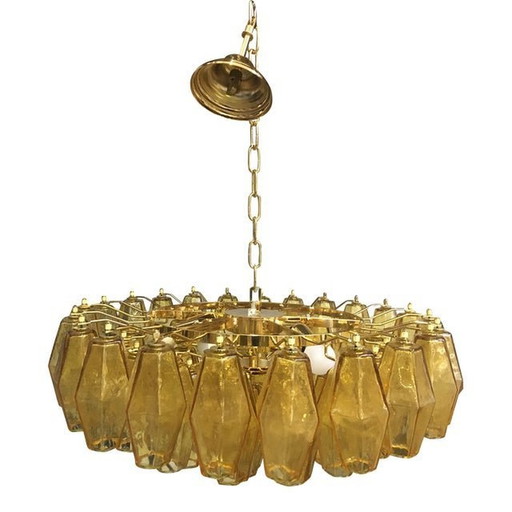 Poliedro Murano Glass Green Chandelier With Gold Metal