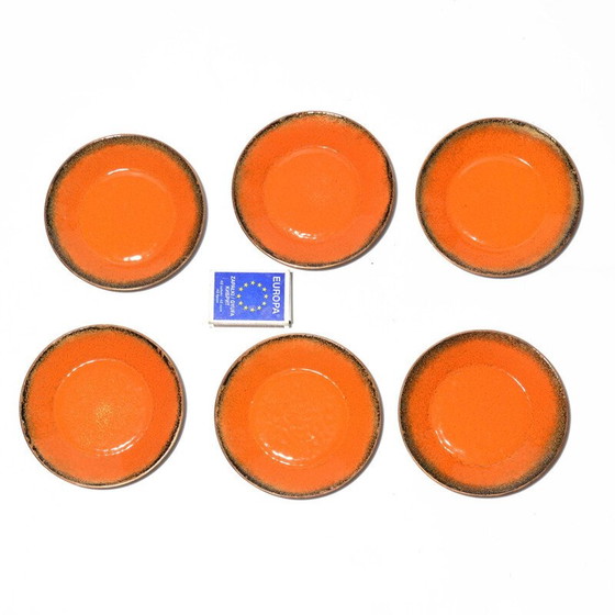 Image 1 of Set of 6 vintage enameled copper plates, Germany 1960