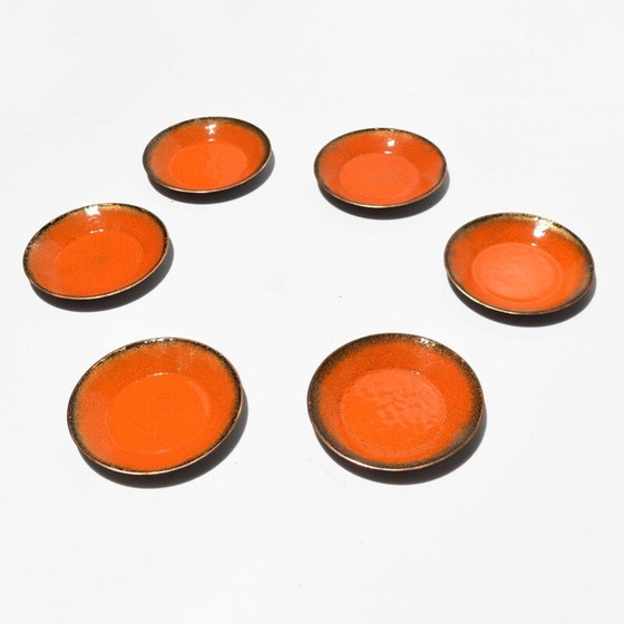 Image 1 of Set of 6 vintage enameled copper plates, Germany 1960