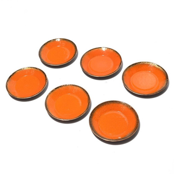 Image 1 of Set of 6 vintage enameled copper plates, Germany 1960