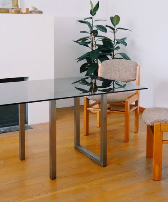 Image 1 of Large Smoked Glass Dining Table