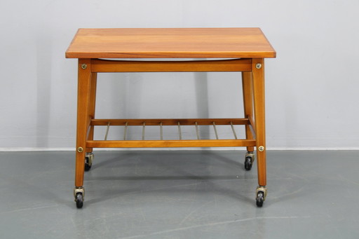 1960S Teak Side Table On Wheels, Denmark