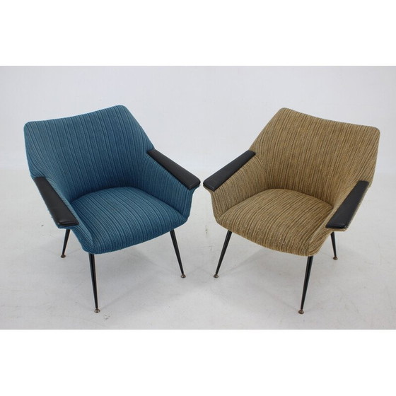 Image 1 of Pair of vintage blue and beige armchairs, Italy 1960s