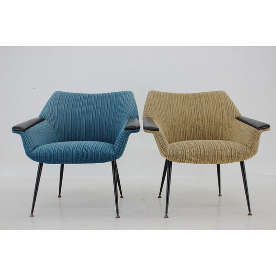 Image 1 of Pair of vintage blue and beige armchairs, Italy 1960s