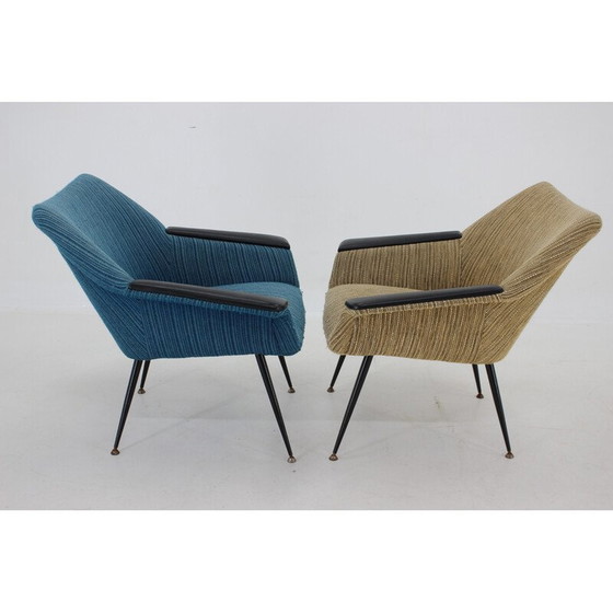 Image 1 of Pair of vintage blue and beige armchairs, Italy 1960s