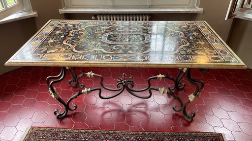 Vintage Inlaid Italian Marble Table