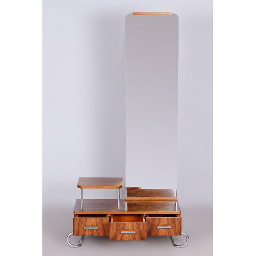 Espejo de tocador vintage Bauhaus de cromo y nogal para Mücke Melder, Checoslovaquia 1930