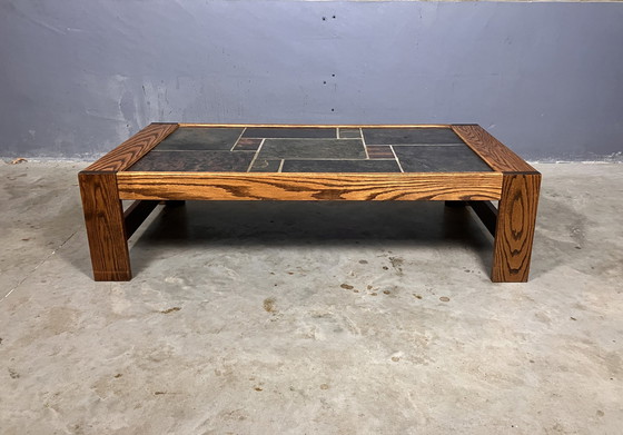 Image 1 of Wenge Coffee Table Slate Brutalist Mid - Century