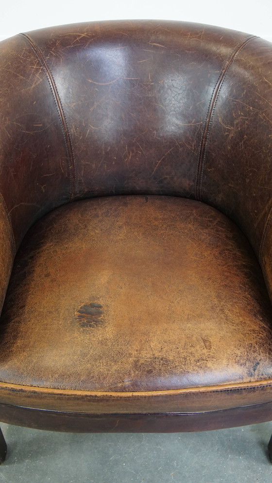 Image 1 of Sheep Leather Club Chair With Ornamental Nails