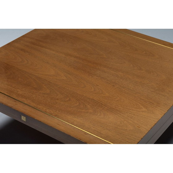 Image 1 of Vintage walnut and brass coffee table by Pierre Balmain, France 1980