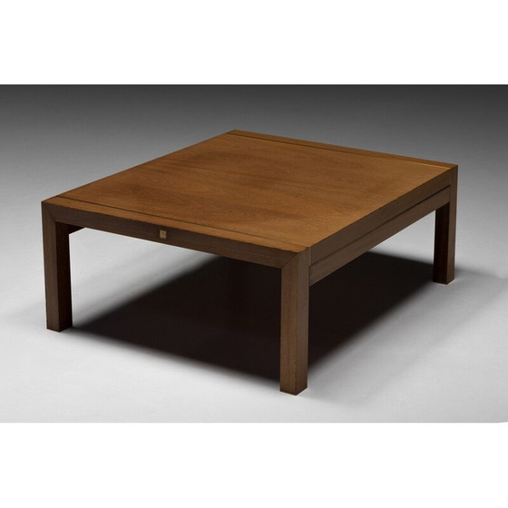 Image 1 of Vintage walnut and brass coffee table by Pierre Balmain, France 1980