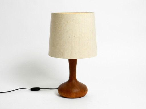 80s DOMUS teak table lamp with original wild silk fabric shade