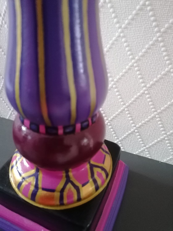 Image 1 of Hand-painted Candlestick 'Purple' From Stone, Artist Evalien Ritmeester