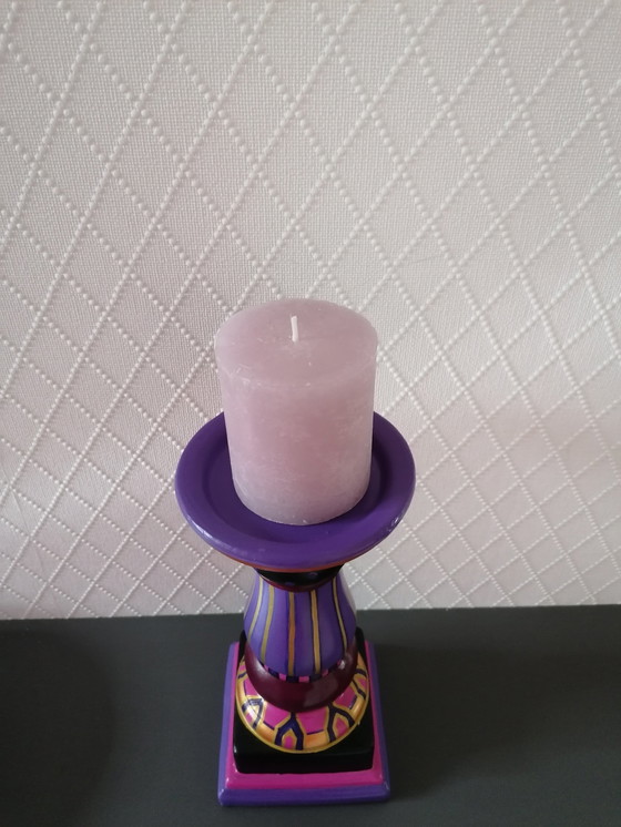 Image 1 of Hand-painted Candlestick 'Purple' From Stone, Artist Evalien Ritmeester