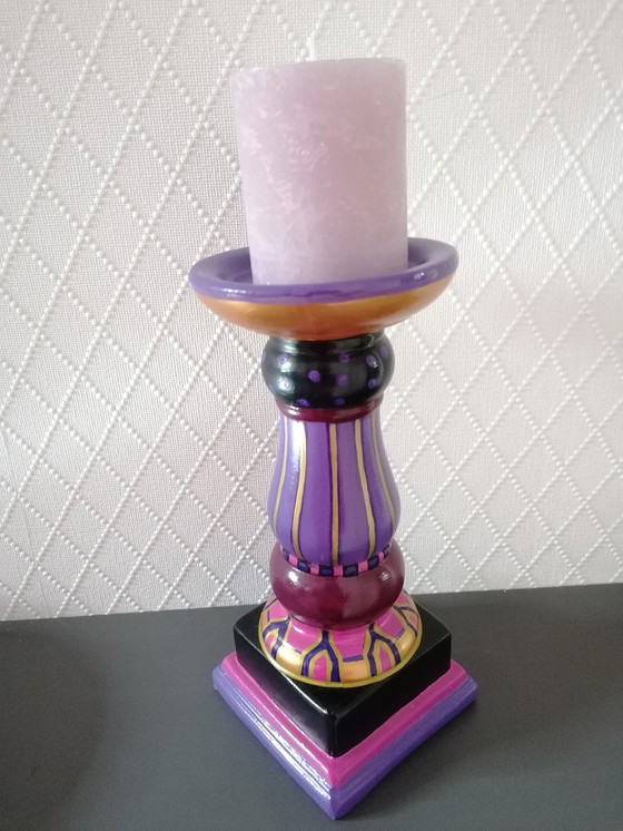 Image 1 of Hand-painted Candlestick 'Purple' From Stone, Artist Evalien Ritmeester