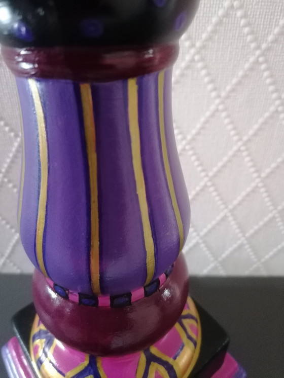 Image 1 of Hand-painted Candlestick 'Purple' From Stone, Artist Evalien Ritmeester