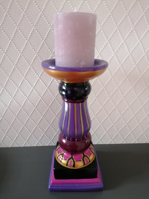 Hand-painted Candlestick 'Purple' From Stone, Artist Evalien Ritmeester