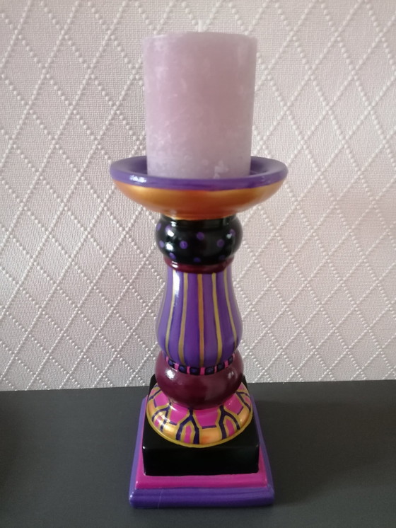 Image 1 of Hand-painted Candlestick 'Purple' From Stone, Artist Evalien Ritmeester