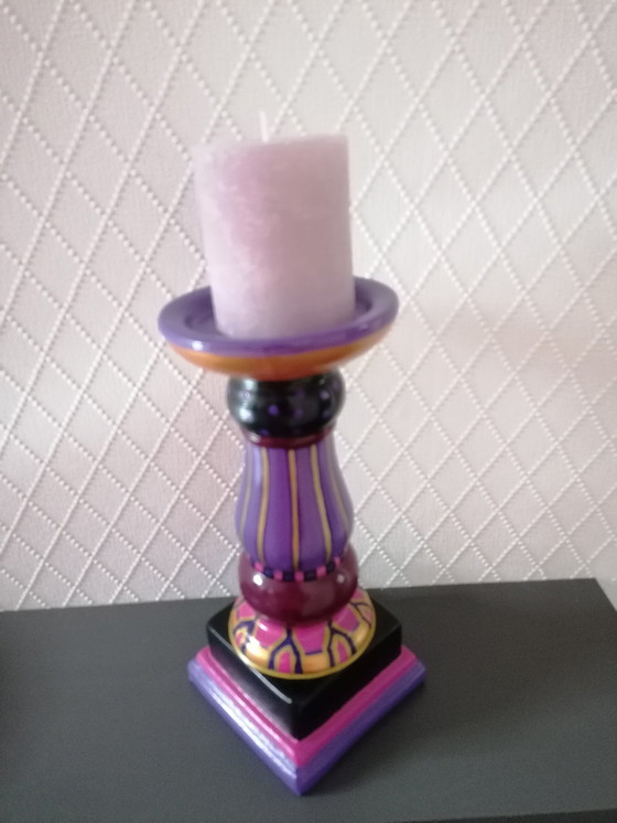 Image 1 of Hand-painted Candlestick 'Purple' From Stone, Artist Evalien Ritmeester