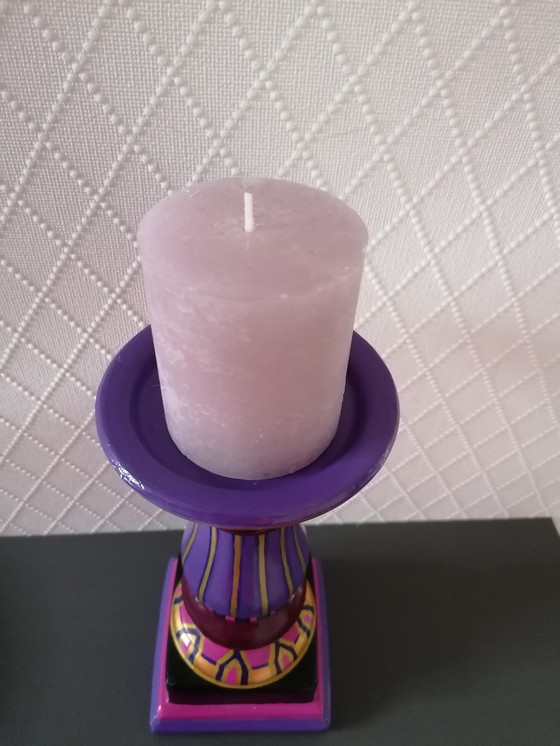 Image 1 of Hand-painted Candlestick 'Purple' From Stone, Artist Evalien Ritmeester