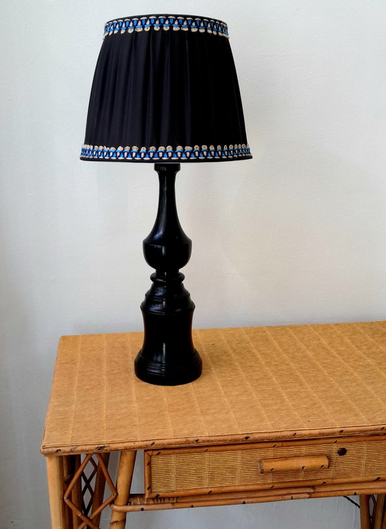 Image 1 of Art deco wooden lamp and couture lampshade