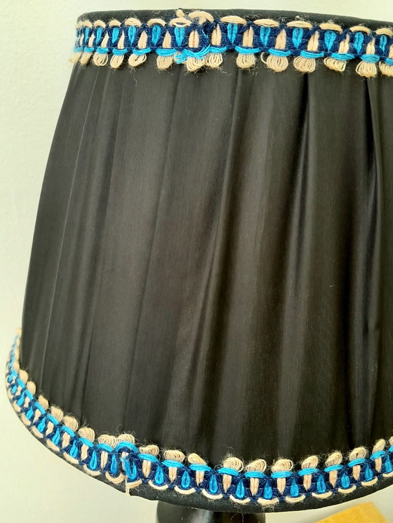 Image 1 of Art deco wooden lamp and couture lampshade