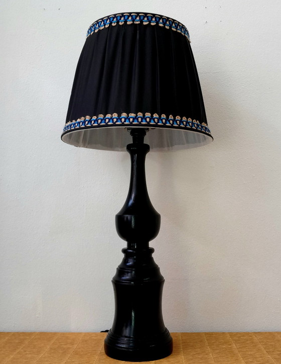 Image 1 of Art deco wooden lamp and couture lampshade