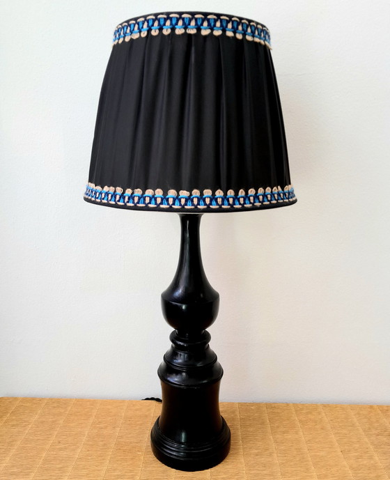 Image 1 of Art deco wooden lamp and couture lampshade