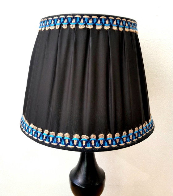 Image 1 of Art deco wooden lamp and couture lampshade