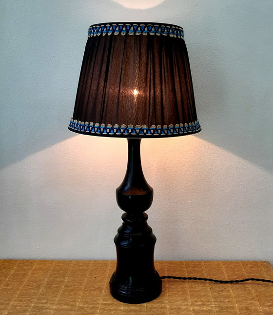 Image 1 of Art deco wooden lamp and couture lampshade