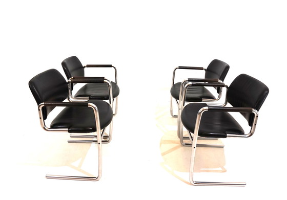 Image 1 of Set of 4 leather dining chairs by Jørgen Kastholm for Kusch&Co