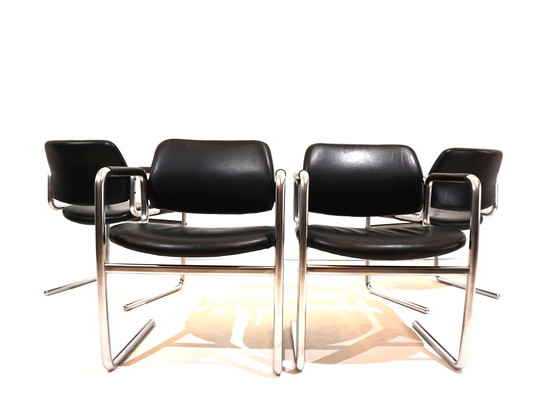 Image 1 of Set of 4 leather dining chairs by Jørgen Kastholm for Kusch&Co