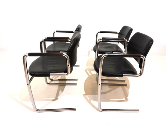 Image 1 of Set of 4 leather dining chairs by Jørgen Kastholm for Kusch&Co