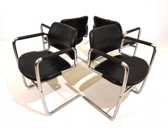 Image 1 of Set of 4 leather dining chairs by Jørgen Kastholm for Kusch&Co