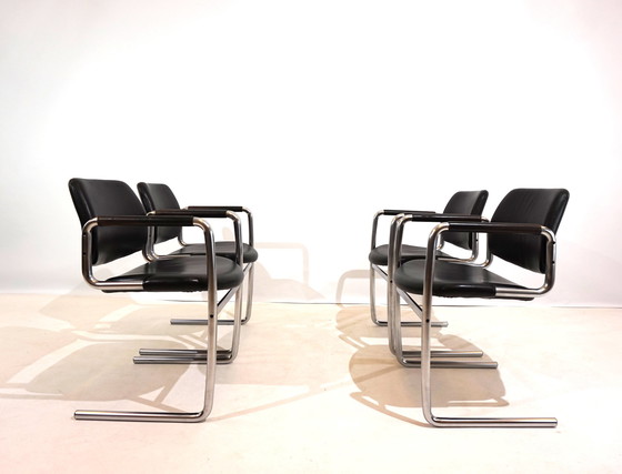 Image 1 of Set of 4 leather dining chairs by Jørgen Kastholm for Kusch&Co