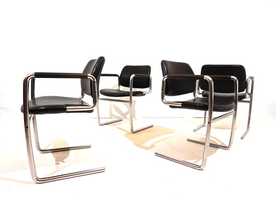 Image 1 of Set of 4 leather dining chairs by Jørgen Kastholm for Kusch&Co