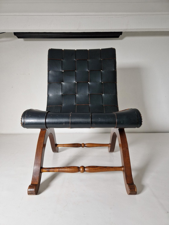 Image 1 of Vintage leather armchair Brutalist by Pierre Lottier for Valentine, spain 1950s