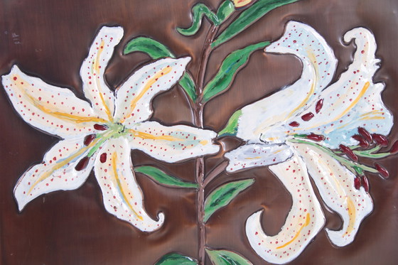 Image 1 of Copper Wall Decoration with Enamel Lilies 1960s