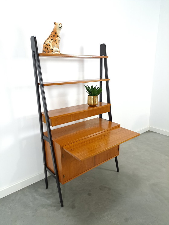 Image 1 of Swedish Teak Wall Unit With Desk And Drawer